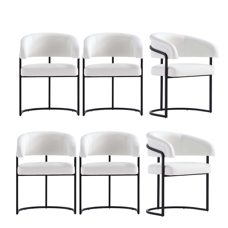 Manhattan Comfort Augusta Dining Chair with Metal Base in White (Set of 6)