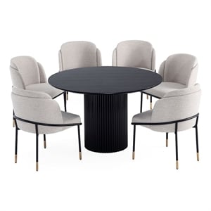 7-Piece Hathaway Round Solid Wood Dining Table with 6 Dining Chairs in Wheat
