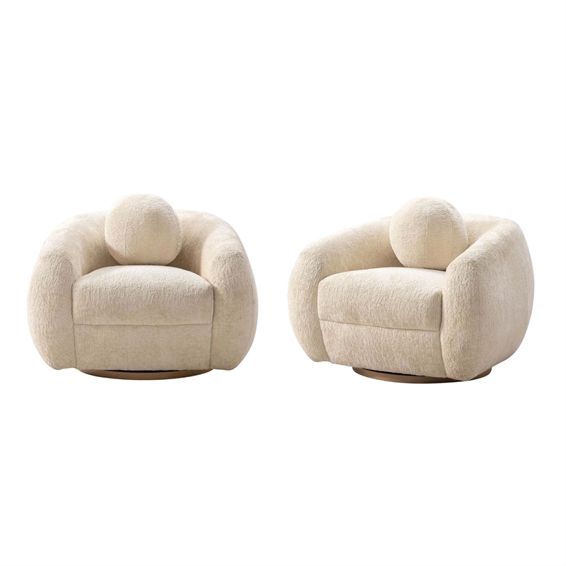 Manhattan Comfort Tribeca Accent Chairs with Solid Wood Base in Beige - Set of 2