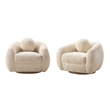 Manhattan Comfort Tribeca Accent Chairs with Solid Wood Base in Beige - Set of 2