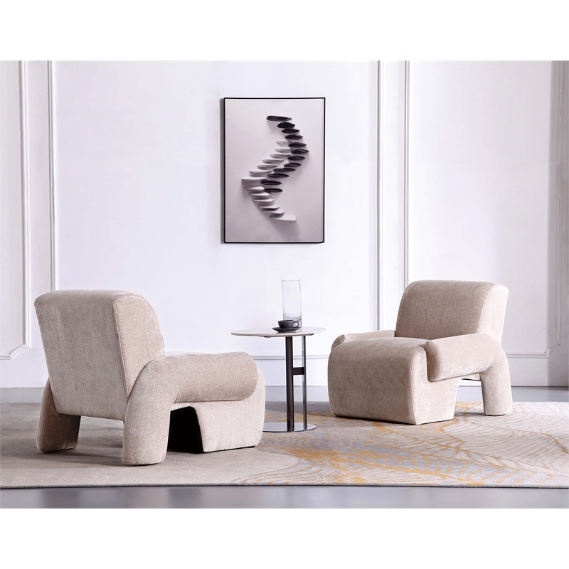 Manhattan Comfort Verandah Accent Chairs with Solid Wood Base in Beige- Set of 2