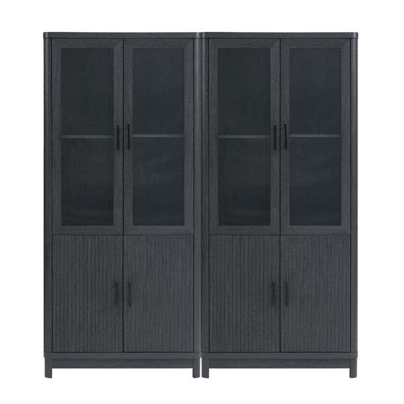 Manhattan Comfort Jodie Bookcase from Engineered Wood in Gray - Set of 2