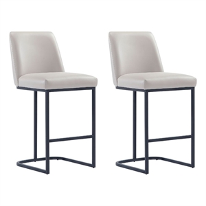 Manhattan Comfort Serena Counter Stool with Metal Base in Light Gray (Set of 2)