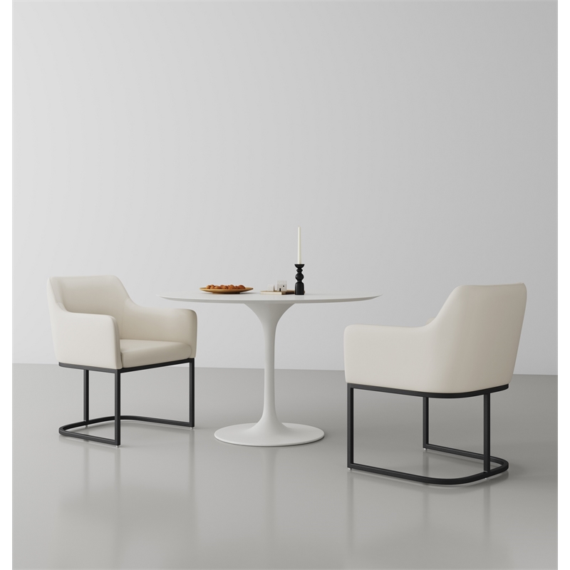 Serena Upholstered Dining Armchair with Steel Base in Cream - Set of 2