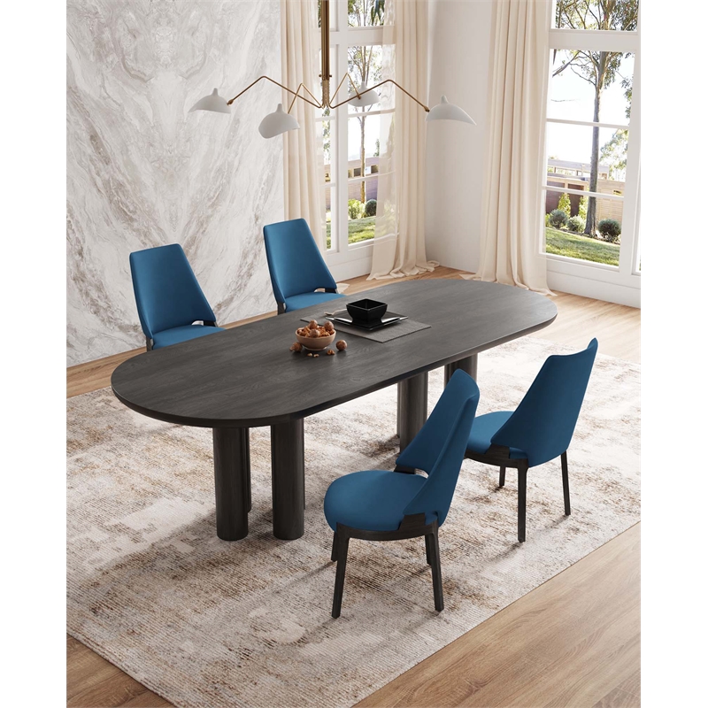 Kara Upholstered Dining Side Chair from Solid Wood in Blue- Set of 4