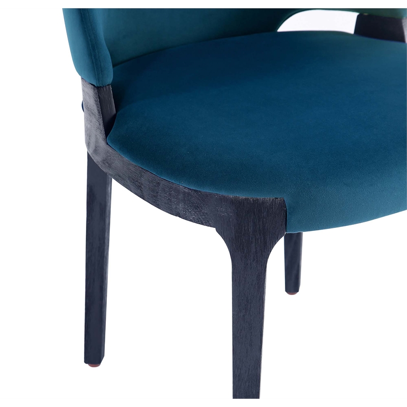 Kara Upholstered Dining Side Chair from Solid Wood in Blue- Set of 4