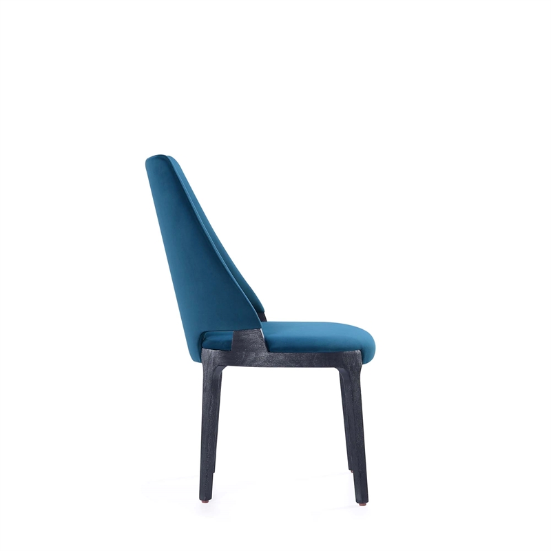Kara Upholstered Dining Side Chair from Solid Wood in Blue- Set of 4