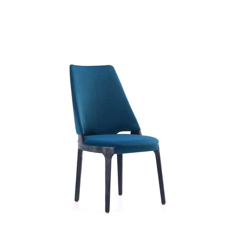 Kara Upholstered Dining Side Chair from Solid Wood in Blue- Set of 4