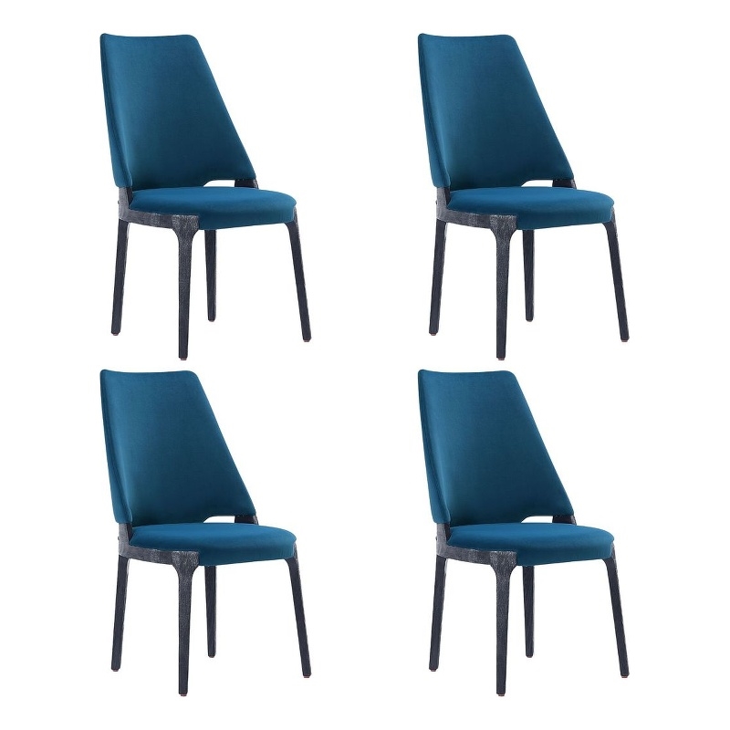 Kara Upholstered Dining Side Chair from Solid Wood in Blue- Set of 4