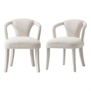 Palmer Dining Armchair with Solid Wood Frame in Ivory - Set of 2