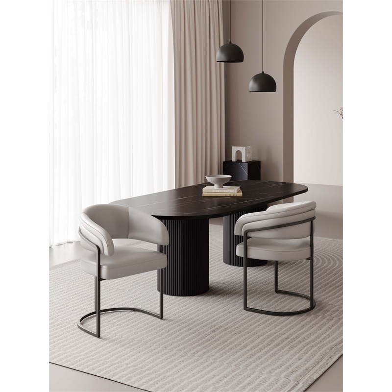 Manhattan Comfort Augusta Dining Chair with Metal Base in Light Gray - Set of 2