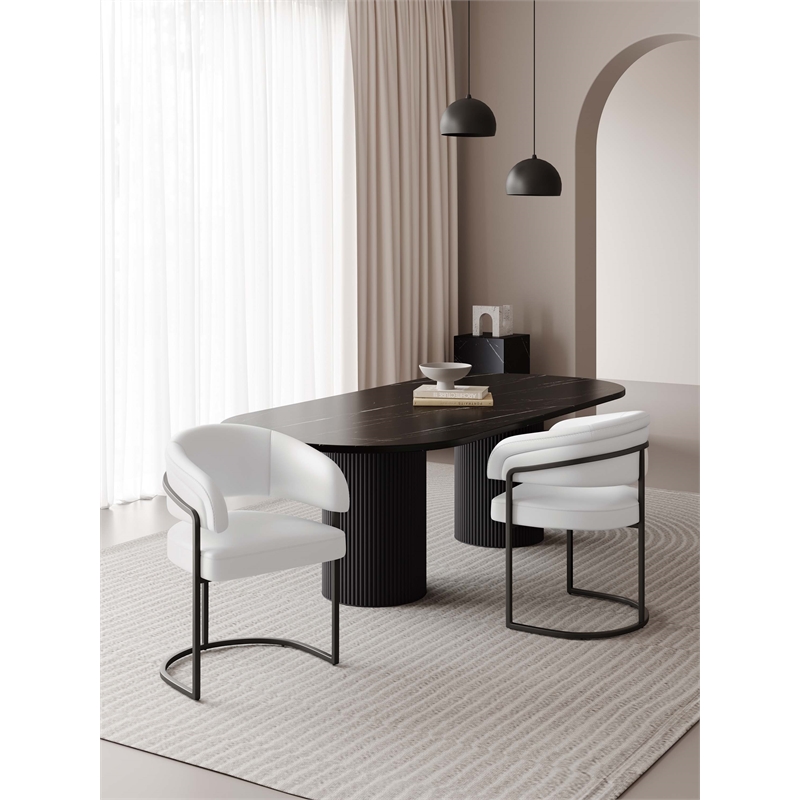 Manhattan Comfort Augusta Dining Chair with Metal Base in White - Set of 2