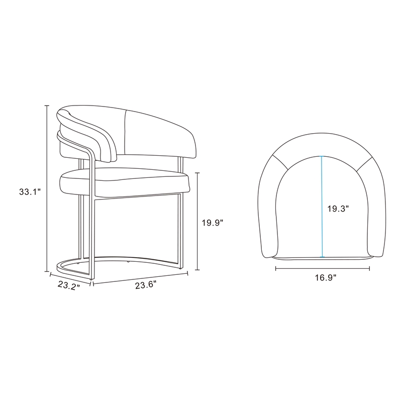Manhattan Comfort Augusta Dining Chair with Metal Base in White - Set of 2
