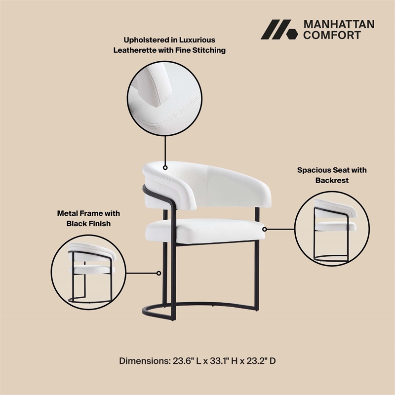 Manhattan Comfort Augusta Dining Chair with Metal Base in White - Set of 2