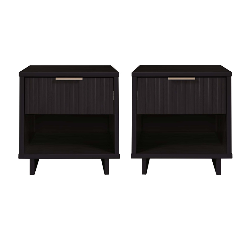 Granville Nightstand 1.0 made from Solid Wood in Black - Set of 2