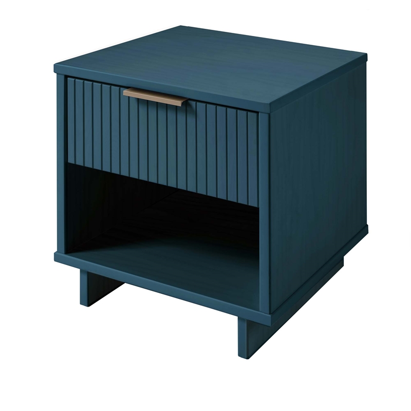 Manhattan Comfort Granville Solid Wood Nightstand 1.0 in Midnight Blue- Set of 2