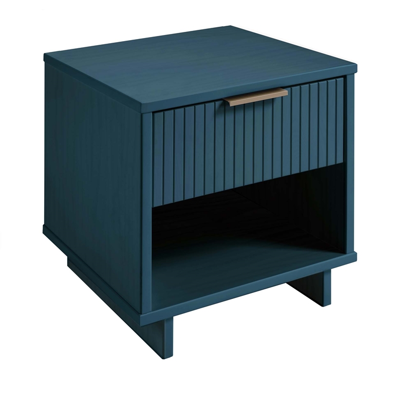 Manhattan Comfort Granville Solid Wood Nightstand 1.0 in Midnight Blue- Set of 2