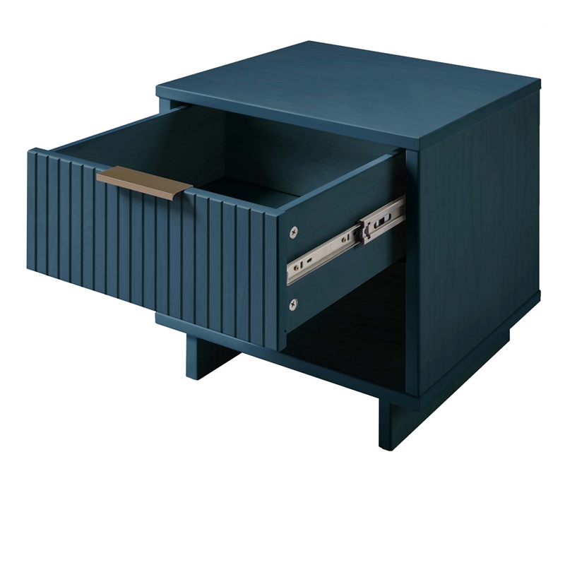 Manhattan Comfort Granville Solid Wood Nightstand 1.0 in Midnight Blue- Set of 2