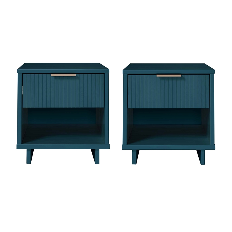 Manhattan Comfort Granville Solid Wood Nightstand 1.0 in Midnight Blue- Set of 2