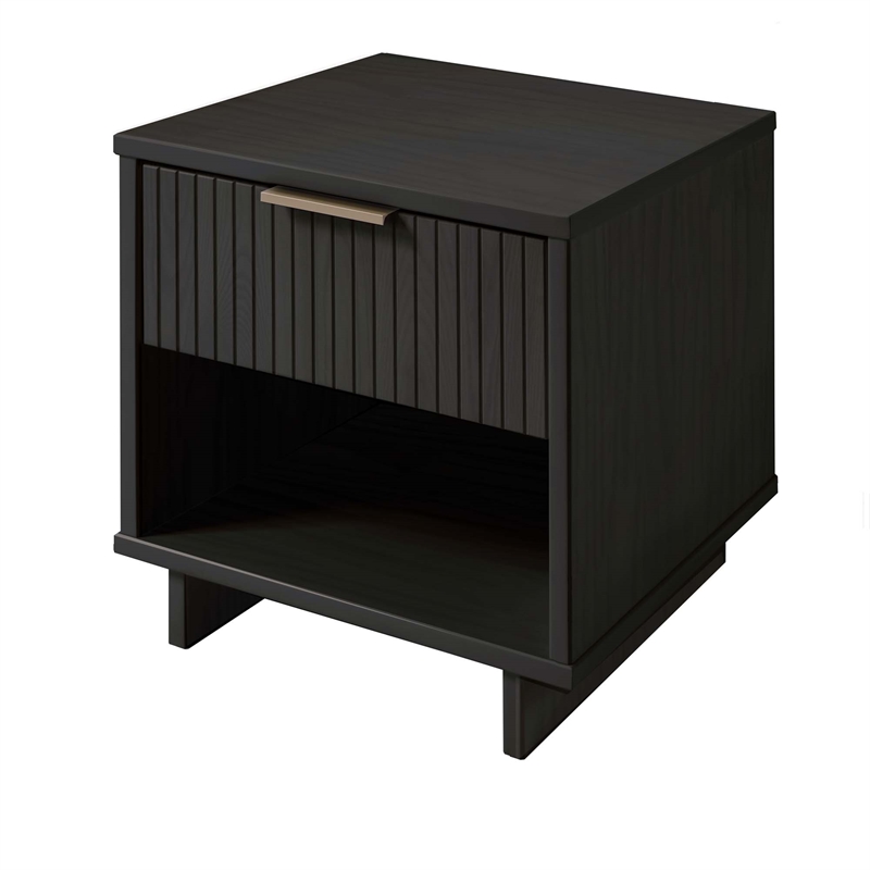 Manhattan Comfort Granville Solid Wood Nightstand 1.0 in Dark Gray- Set of 2