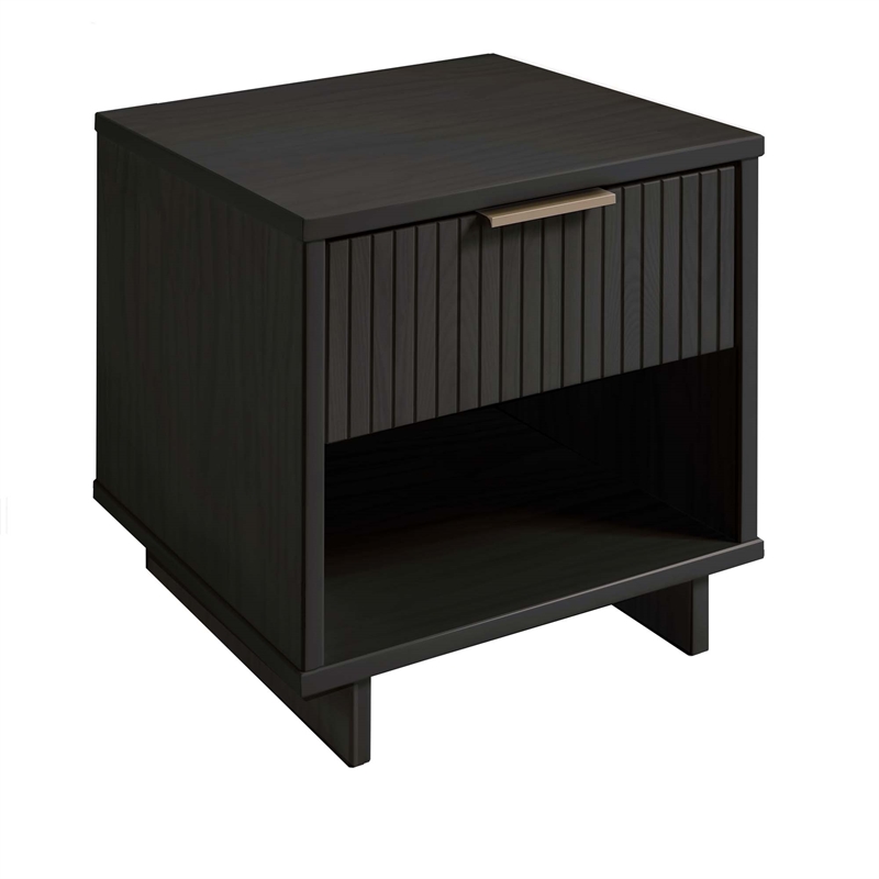 Manhattan Comfort Granville Solid Wood Nightstand 1.0 in Dark Gray- Set of 2