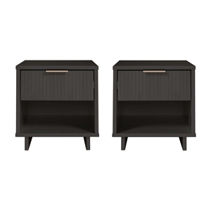 Manhattan Comfort Granville Solid Wood Nightstand 1.0 in Dark Gray- Set of 2