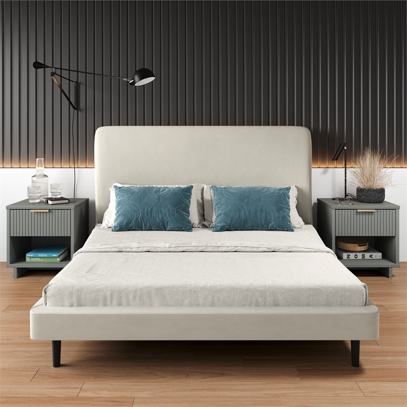 Manhattan Comfort Granville Solid Wood Nightstand 1.0 in Light Gray- Set of 2