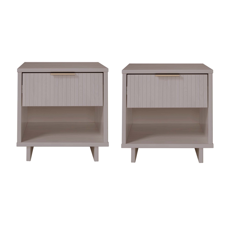 Manhattan Comfort Granville Solid Wood Nightstand 1.0 in Light Gray- Set of 2
