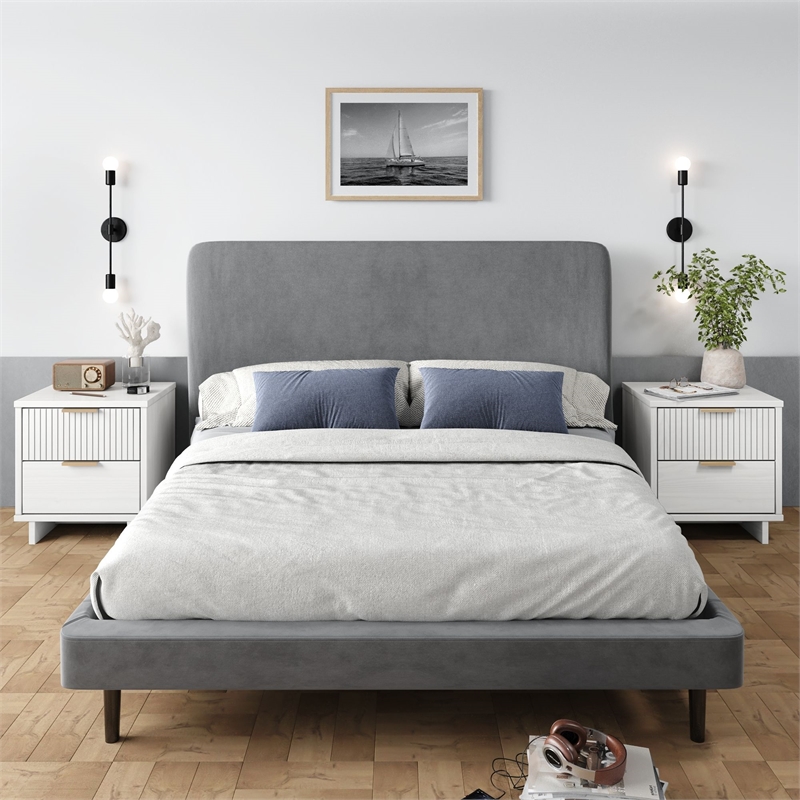 Manhattan Comfort Granville Solid Wood Nightstand 2.0 in White- Set of 2