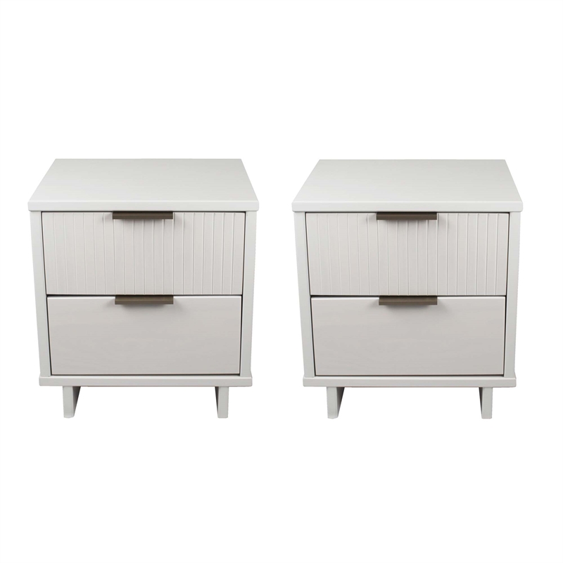 Manhattan Comfort Granville Solid Wood Nightstand 2.0 in White- Set of 2