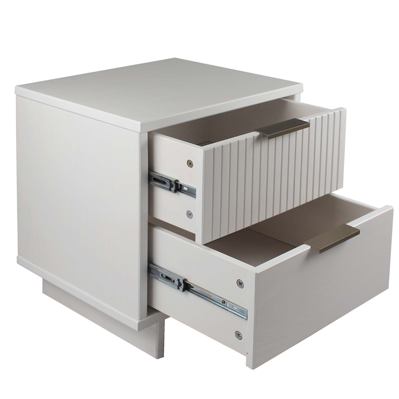 Manhattan Comfort Granville Solid Wood Nightstand 2.0 in White- Set of 2