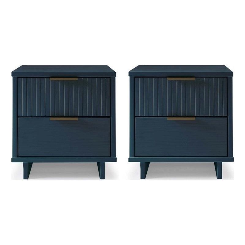 Manhattan Comfort Granville Solid Wood Nightstand 2.0 in Midnight Blue- Set of 2