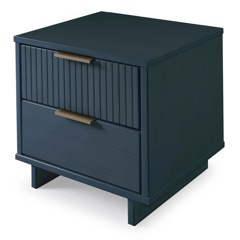 Manhattan Comfort Granville Solid Wood Nightstand 2.0 in Midnight Blue- Set of 2