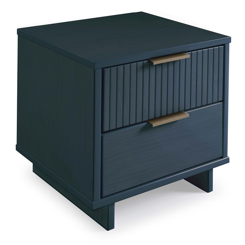 Manhattan Comfort Granville Solid Wood Nightstand 2.0 in Midnight Blue- Set of 2