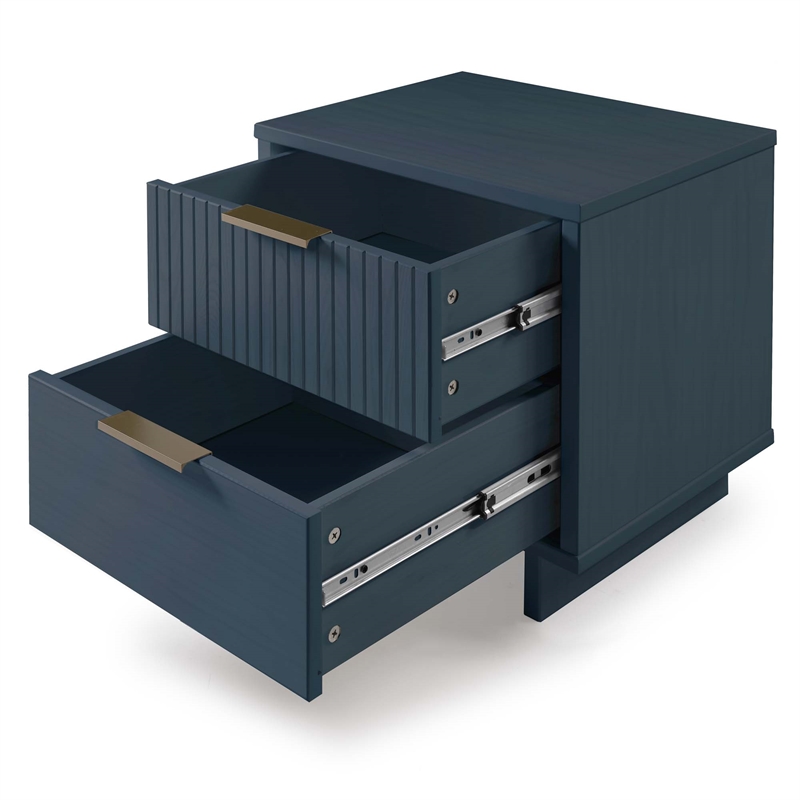 Manhattan Comfort Granville Solid Wood Nightstand 2.0 in Midnight Blue- Set of 2