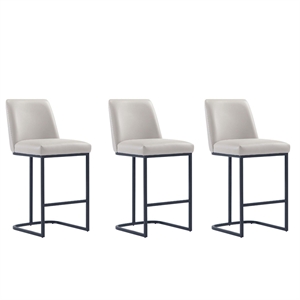 Manhattan Comfort Serena Counter Stool with Steel Base in Light Gray (Set of 3)