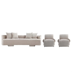3-Piece Verandah 112&quot XL Sofa and 2 Accent Chairs with Solid Wood Frame in Beige