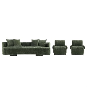 3-Piece Verandah 112&quot XL Sofa and 2 Accent Chairs with Solid Wood Frame in Olive