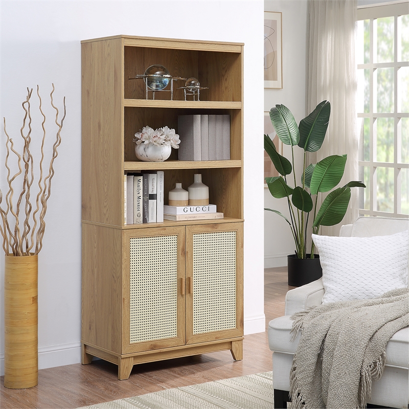 Sheridan 4-PC Engineered Wood Bookcase TV Stand Sideboard End Table in Natural