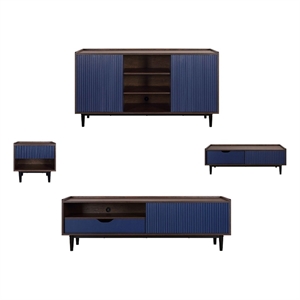 Duane 4 Piece Living Room Set Sideboard TV Stand Coffee Table End Table in Navy