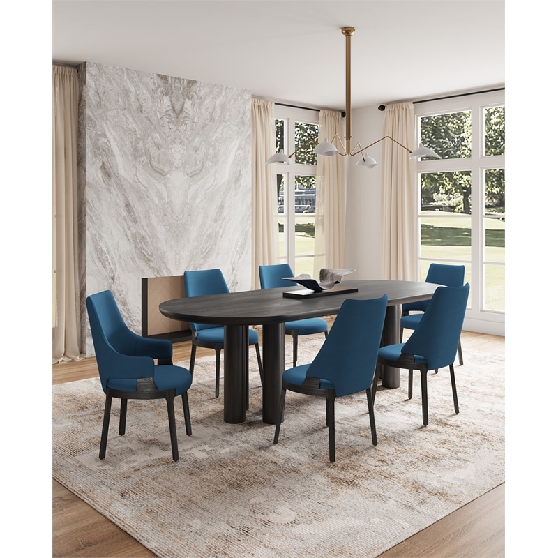 Manhattan Comfort 6-Piece Kara Solid Wood Dining Side and Arm Chairs in Blue