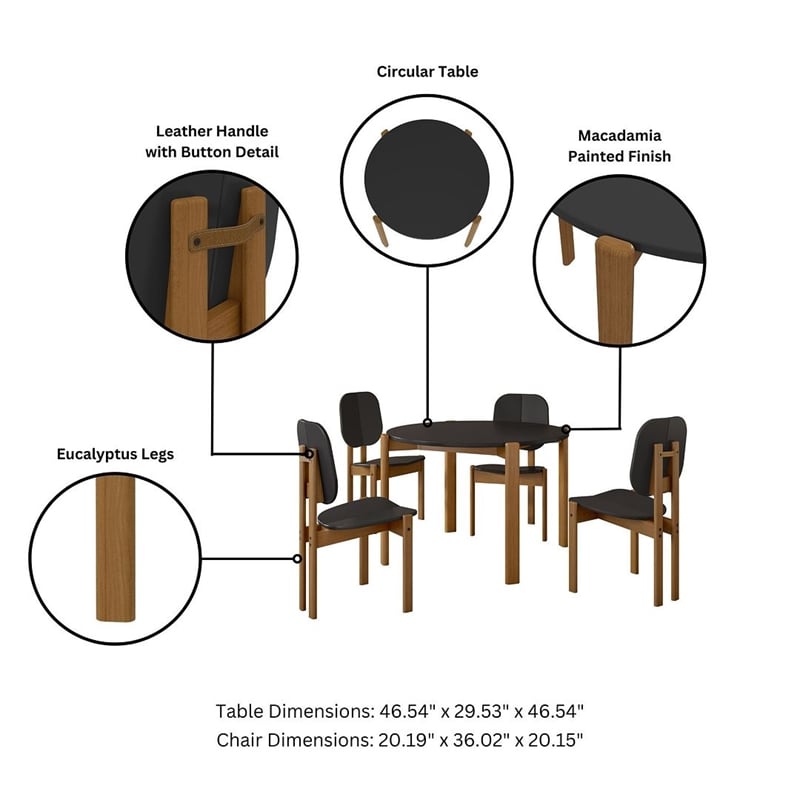Gales Round 46.54 Dining Table from Engineered Wood in Black - Set of 5