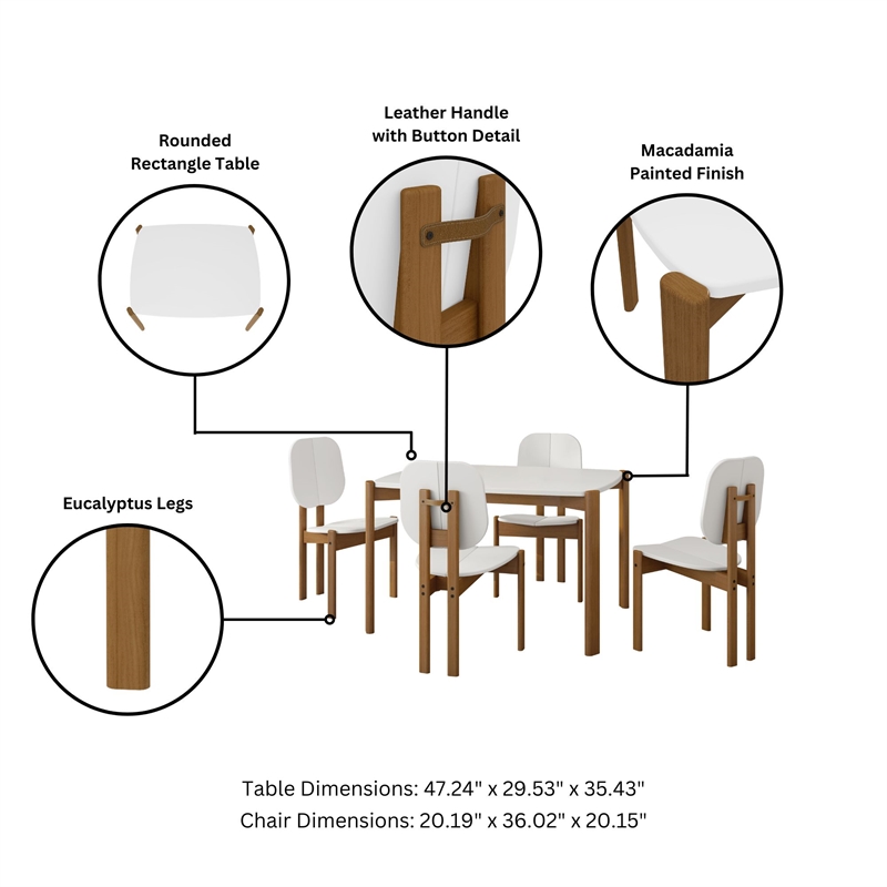Gales Round 47.24 Dining Table from Engineered Wood in White - Set of 5