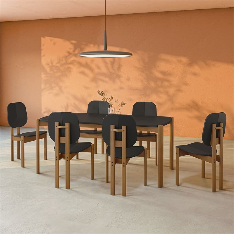 Gales 70.87 Dining Table from Engineered Wood in Black - Set of 7
