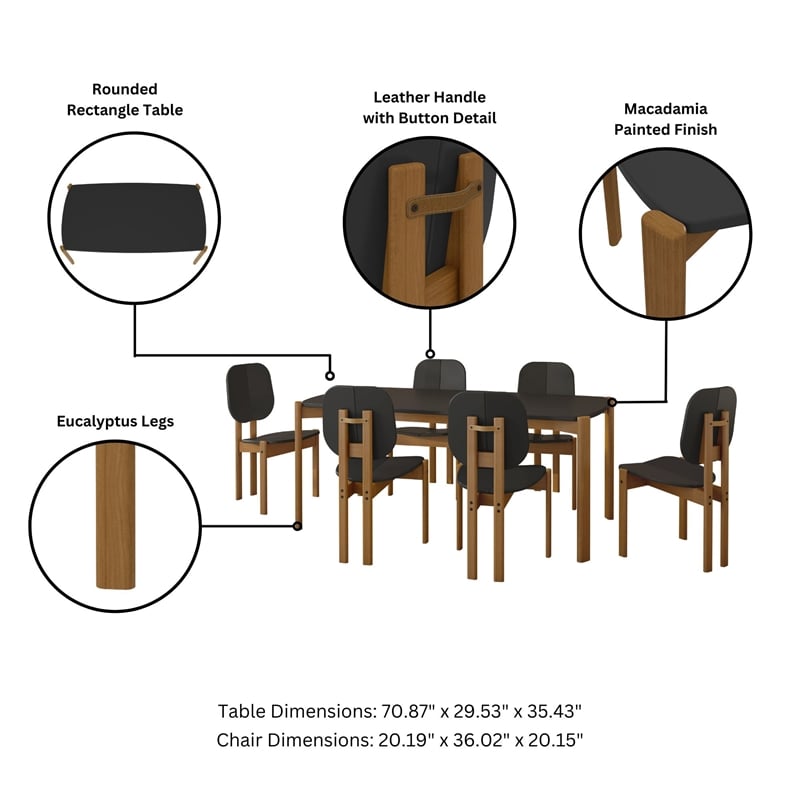 Gales 70.87 Dining Table from Engineered Wood in Black - Set of 7