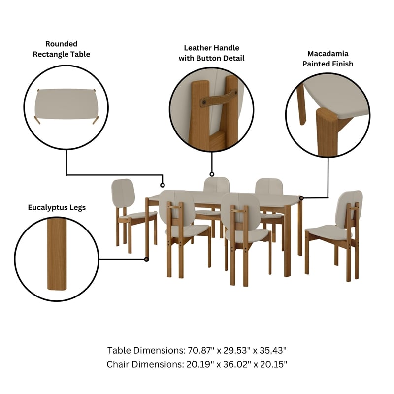 Gales 70.87 Dining Table from Engineered Wood in Beige - Set of 7