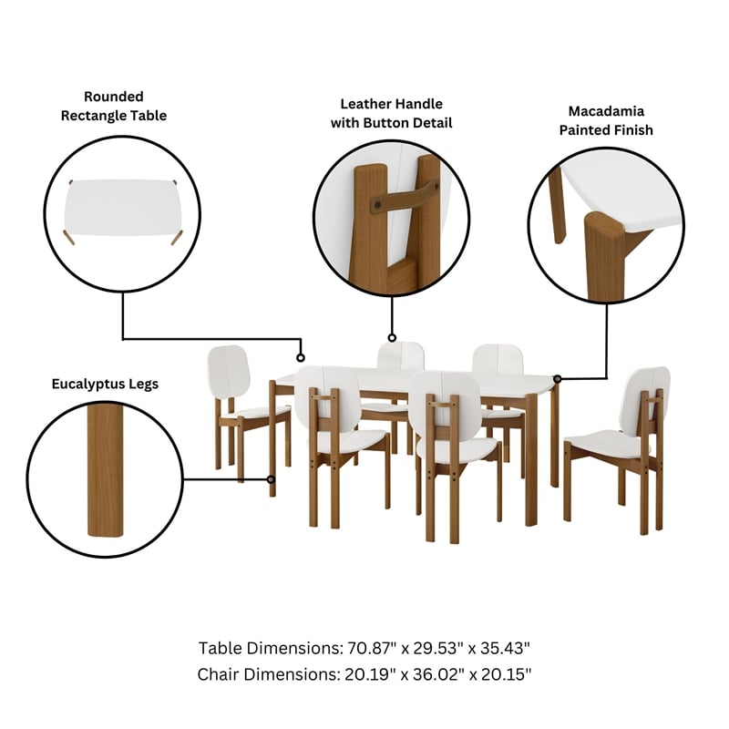 Gales 70.87 Dining Table from Engineered Wood in White - Set of 7