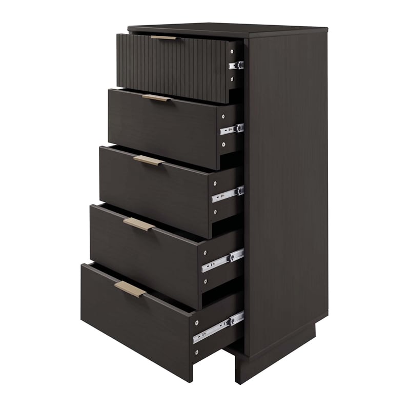 2-Piece Granville Solid Wood Tall Narrow and Standard Dresser Set in Dark Grey