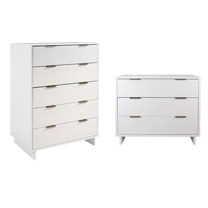 2-Piece Granville Solid Wood Tall Chest and Standard Dresser Set in White