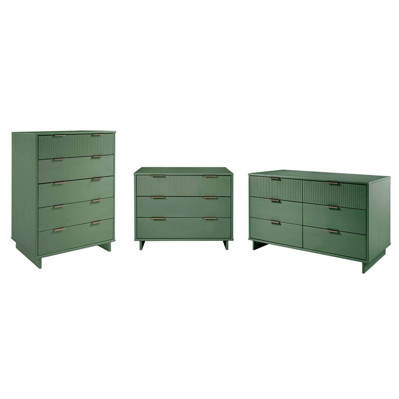 3-Piece Granville Solid Wood Tall Narrow Chest Double Dresser & Standard Dresser